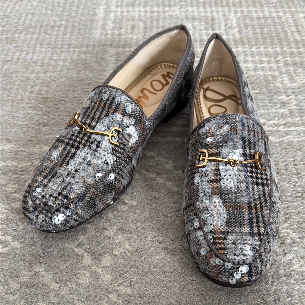 Sam Edelman Lorraine Metallic Sequin Plaid Loafers 6